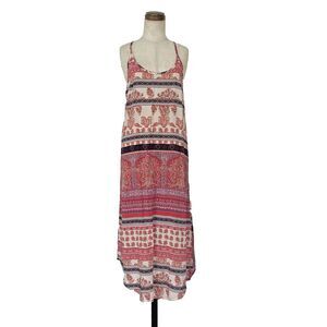 AnM Dress Women Sz Medium Red Floral Midi Paisley Tank Shift Flowy Boho Bohemian